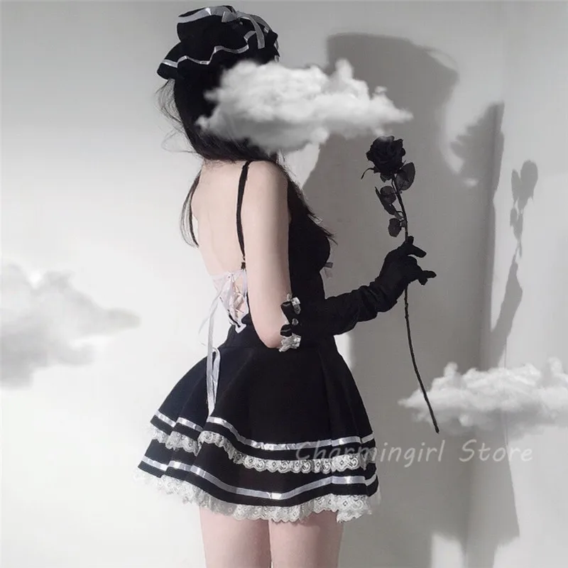

Lolita Princess Dress with Hat Gloves Maid Uniform Erotic Lingerie Babydoll Role Play Outfit for Woman Sexy Cosplay Maid Servant