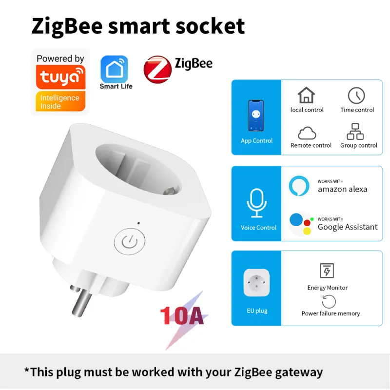 

Tuya ZigBee3.0 Smart Plug ЕС 10A Мощность монитор таймер умный дом Беспроводной разъем работать с Alexa Google домашний помощник