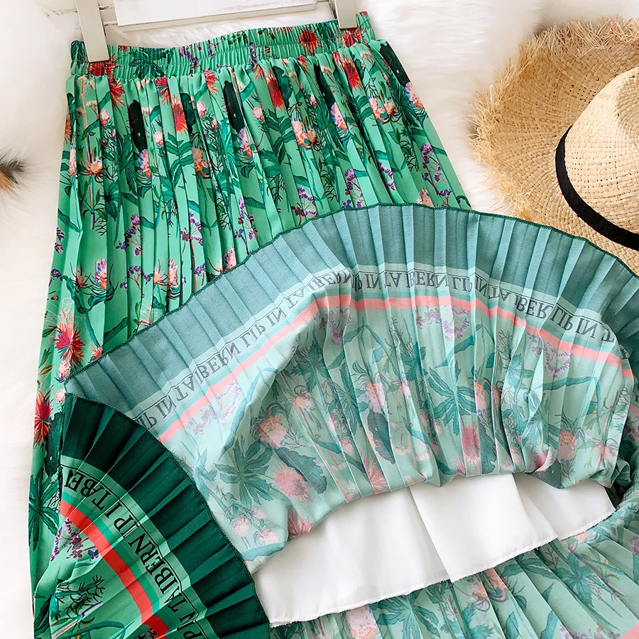 Sherhure 2020 высокая талия женские летние длинные плиссированные юбки Saia Boho цветочный