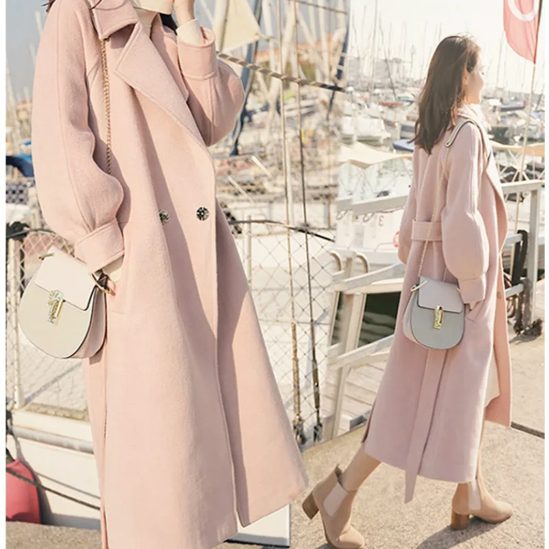 

Long skirt with belt white ladies Fahsion women's winter warm wool blend coat women loose overalls coat 2021 women