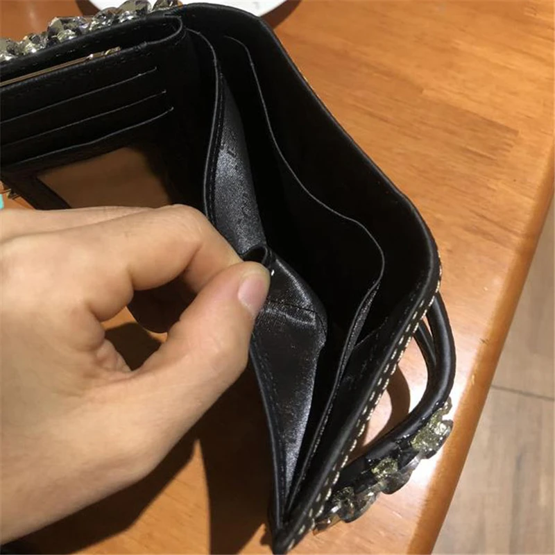 Женский кошелек с кристаллами роскошный держатель для карт из воловьей кожи