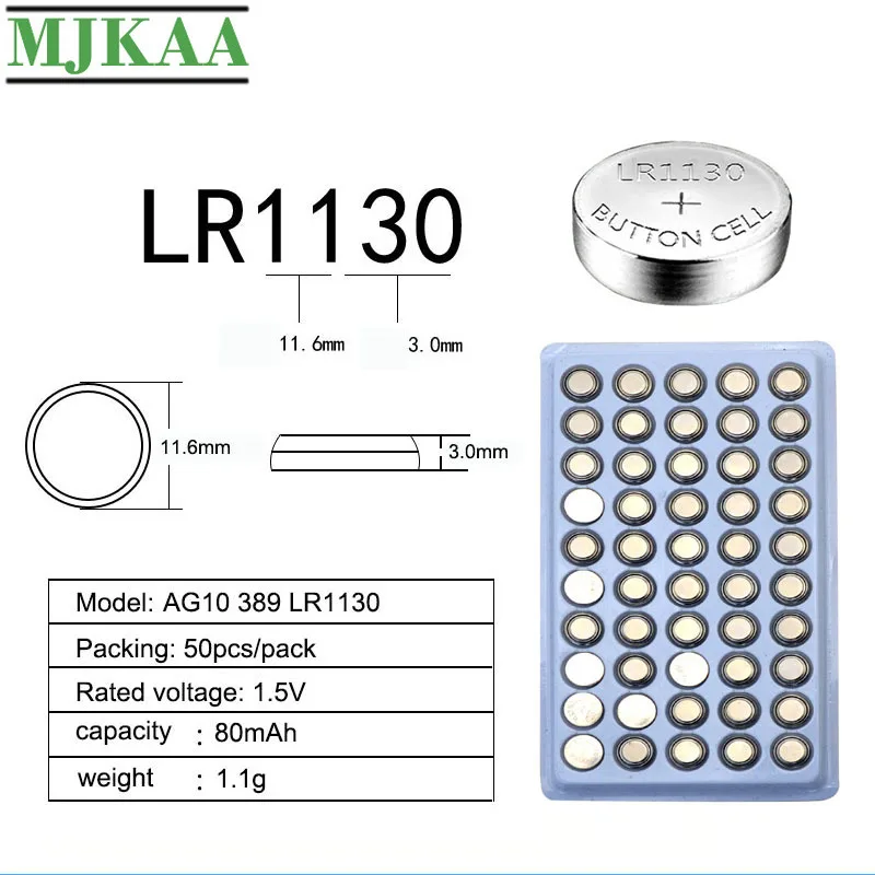 MJKAA 100 шт. AG10 LR54 батарейка таблетка 1 55 В щелочная SR54 389 189 LR1130 SR1130 батарейки таблетки