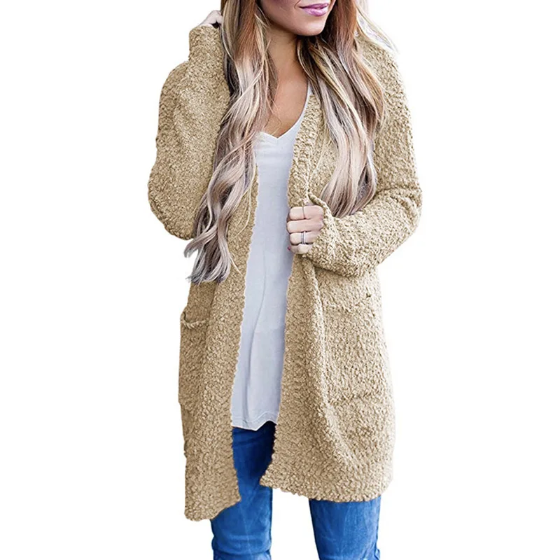 

ALSYIQI 2020 manteau femme hiver Women's Open Front Long Sleeve Boho Boyfriend Knit Chunky Cardigan Sweater