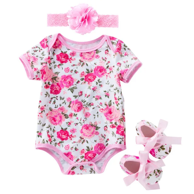

3pcs Infant Baby Girls Clothing Set For Newborns Costume Short-sleeved Romper Print Suit New Born Outfits