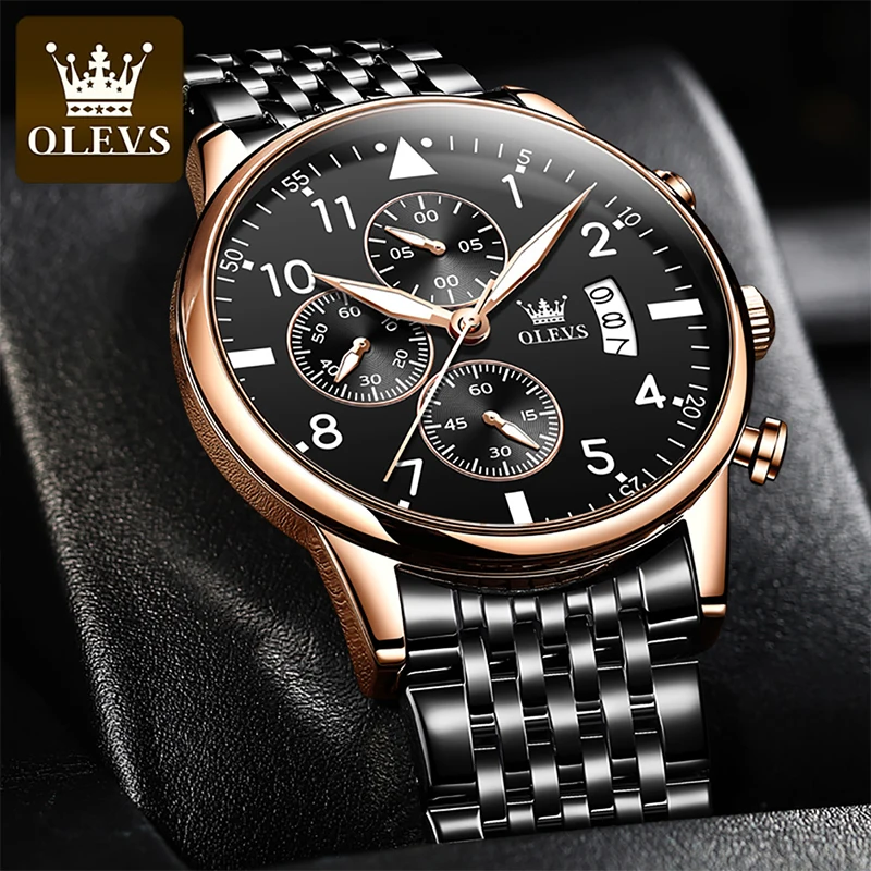 

OLEVS New Men's Pilot Multifunction Sports Chronograph Quartz Watches Luminous 30M Waterproof Thin Stainless Steel Strap 2869