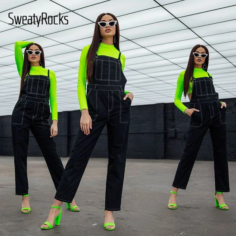 SweatyRocks неоновый облегающий укороченный топ с воротником-стойкой и длинным рукавом, сексуальный тонкий Топ, летняя женская уличная одежда, одноцветные футболки