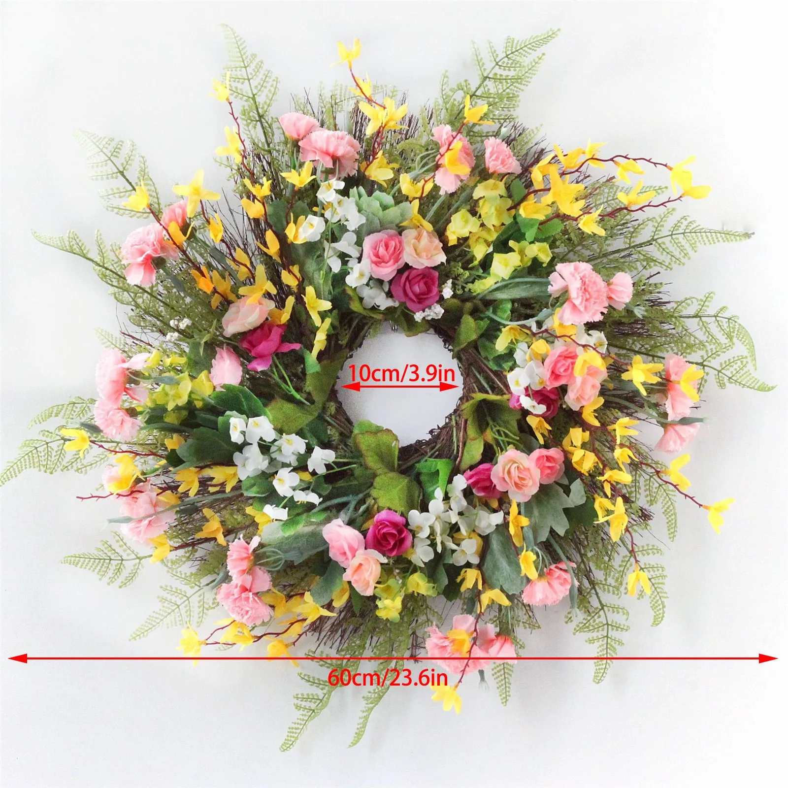 

Beautiful Flower Wreath Artificial Silk Plastic Wreath Decorative Pendant Rose Carnation Fern Grass Rattan Circle Garland
