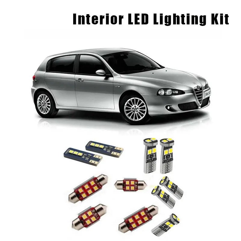 

9 шт., белые светодиодные лампы для Alfa Romeo 2000-2007 2008 2009 2010 147