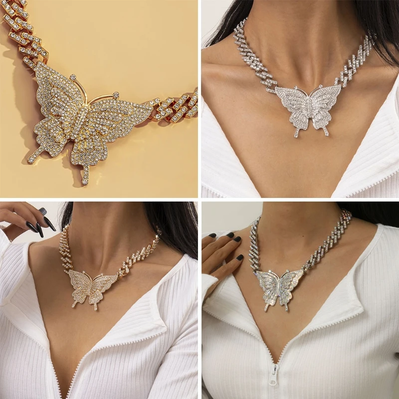 

Butterfly Choker Necklaces for Women Mother Daughter Necklace Butterfly Pendant Sparkling Chain Mother's Day Jewelry