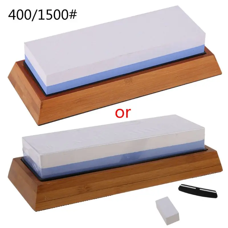 

400/1500# Grit Whetstone Grinder Knife Sharpener Stone With Bamboo Base