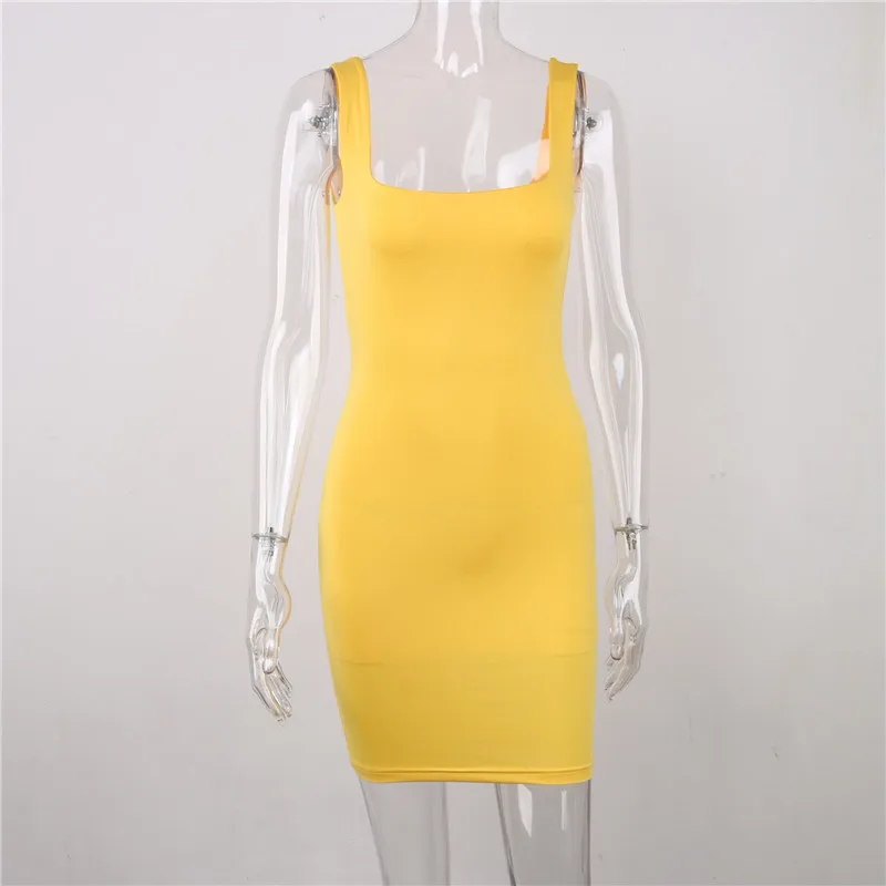 

Square Neck Bodycon Women Sleeveless Dress Summer Sexy Backless Party Strap Dresses Solid Color Elegant Fashion Female Dress New