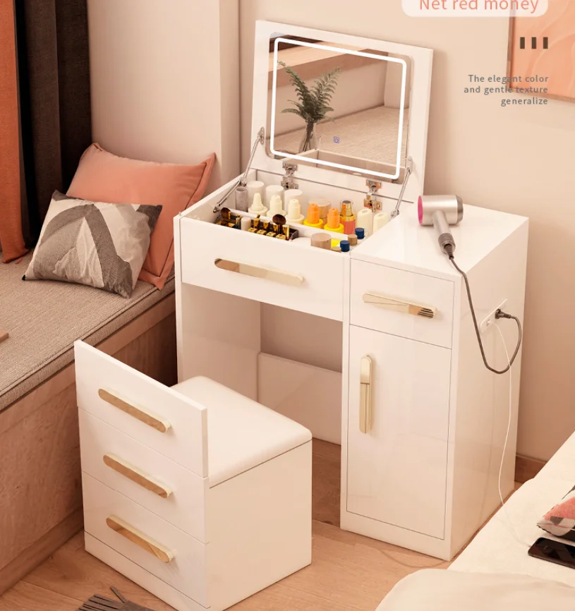 

80cm Dressing table bedroom modern simple light luxury net red ins wind flip multifunctional dressing table storage cabinet
