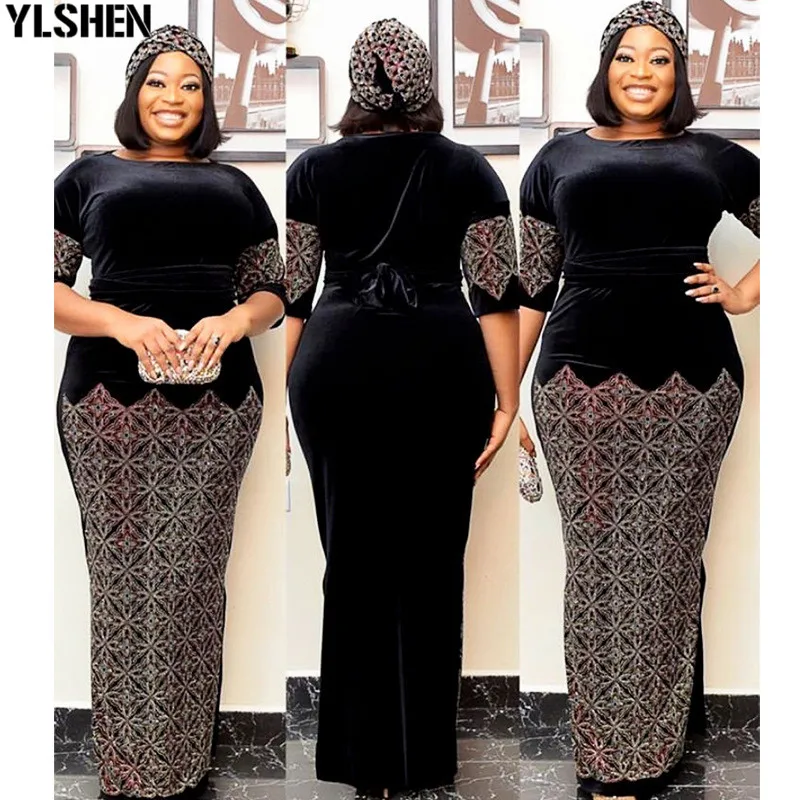 

Velvet African Dresses For Women 2021 Spring Africa Clothing Muslim Long Maxi Dress High Quality Fashion African Dress For Lady