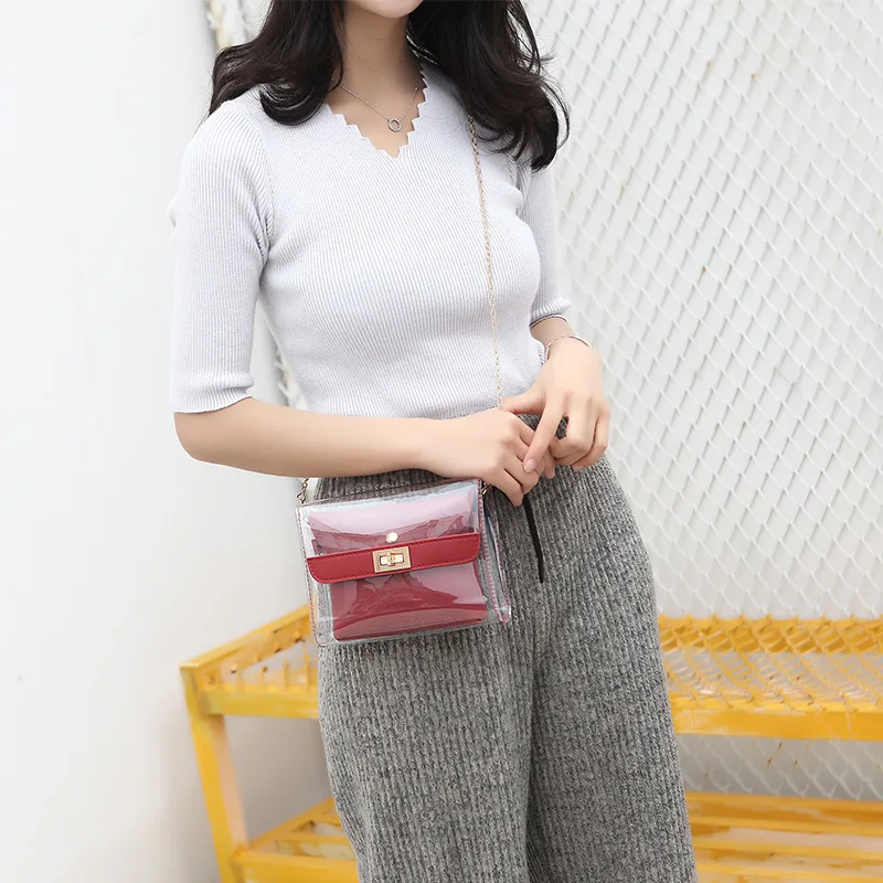 

Transparent Jelly 2020 crossbody bag Fashion Chain Clear Girls Women Handbag Solid Mini Composite Women Messenger Shoulder bags