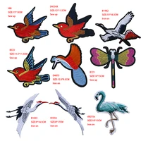 1 pcs magpie swallow dragonfly flamingo cartoon icon iron on patch for clothing diy stripes patchwork stickers custom badges