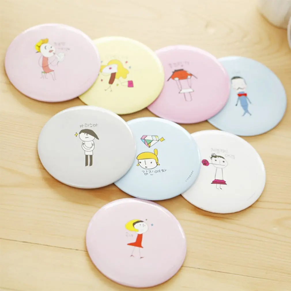 Портативное зеркало для макияжа с милым мультяшным дизайном компактное круглое