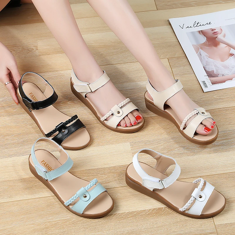 Новинка лета 2021 кожаные женские сандалии повседневные дизайнерская обувь летняя