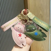 2021 new cute animals astronaut keychain pu leather personal car keychain couple cartoon flying doll pendant wholesale key ring