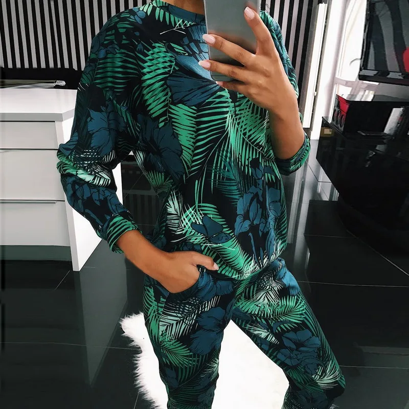 Модный пижамный комплект с круглым вырезом женская одежда для сна длинным