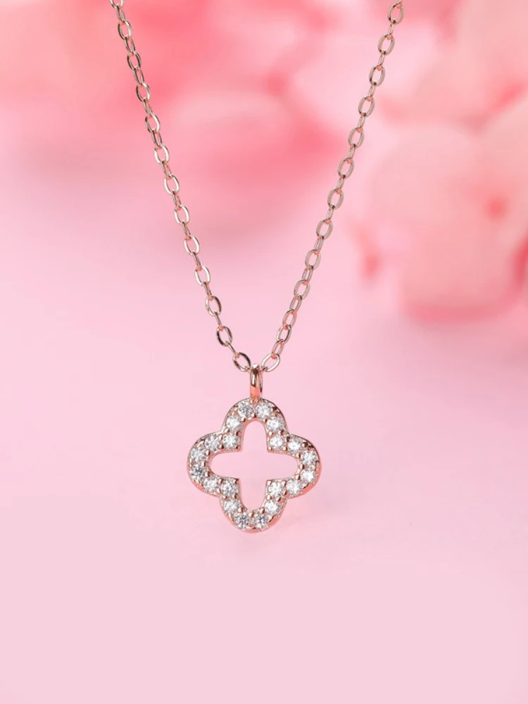 

ZEMIOR 925 Sterling Silver Jewelry Lucky Cross Flower Pendant Necklaces For Women Full Cubic Zirconia Rose Gold Color Necklace