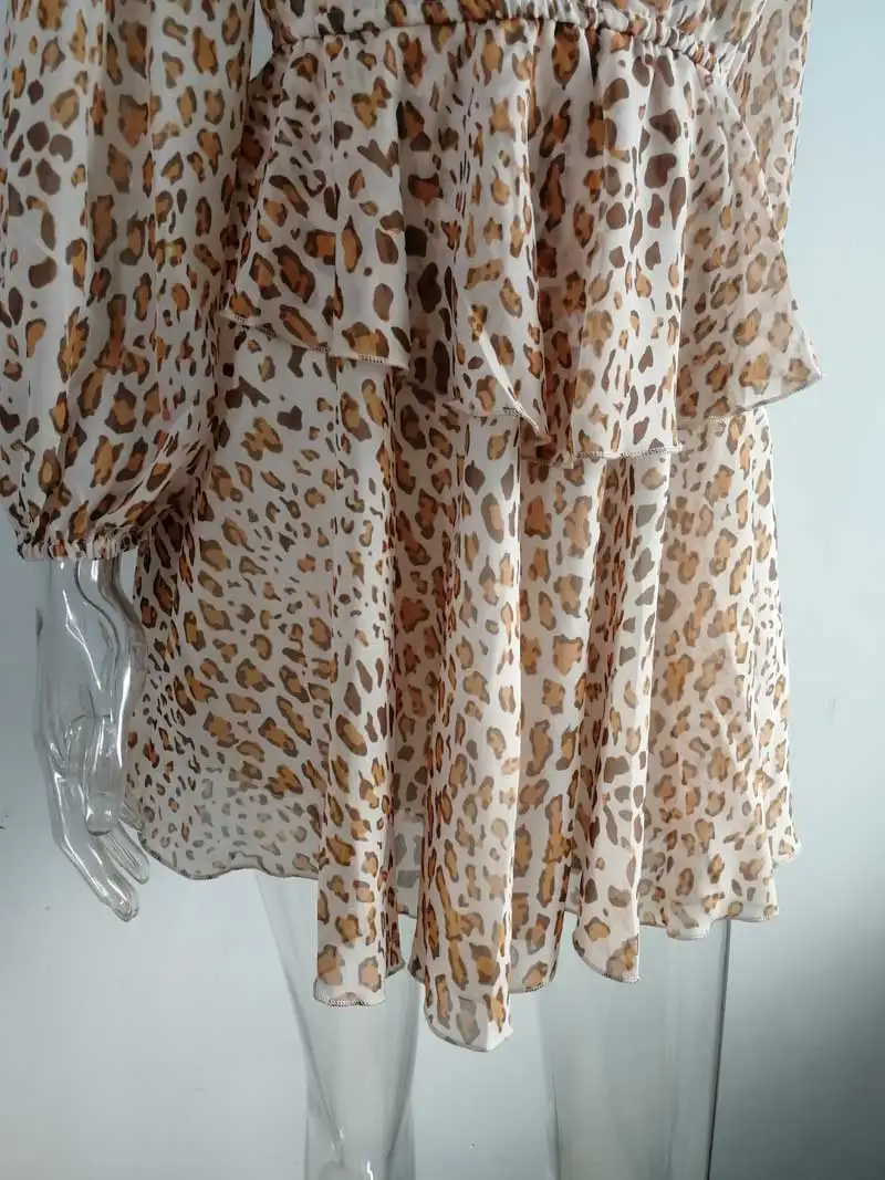 

SALEQI leopard print sexy women dress V-neck tiered asymmetrical summer dress chiffon plus size dress boho women dress 2021 new