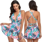 Новинка 2021, Женский цельный купальный костюм на завязках, однотонный купальный костюм для взрослых без косточек с мягкой подкладкой и цветочным принтом, платье для плавания с V-образным вырезом и открытой спиной