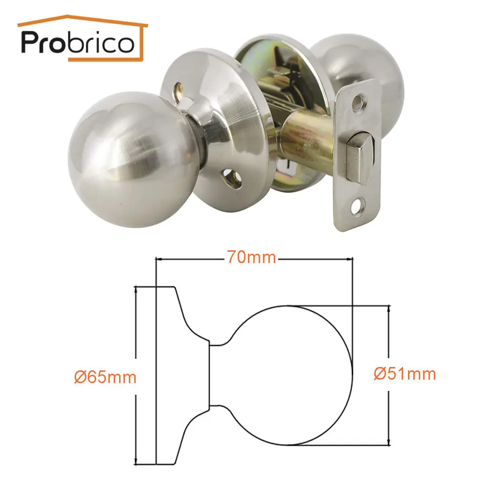 Probrico Round ball Door handles for Interior Doors front back gate knobs latch/ lock cylinder bedroom door locks handle set |