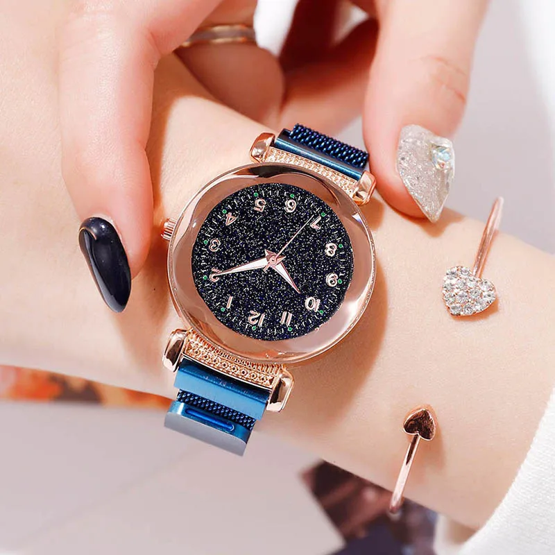 Креативные звездное небо часы женские кварцевые цифровые светящиеся магнитные