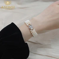 ashiqi natural freshwater pearl 925 sterling silver braided vintage personality bracelet for women