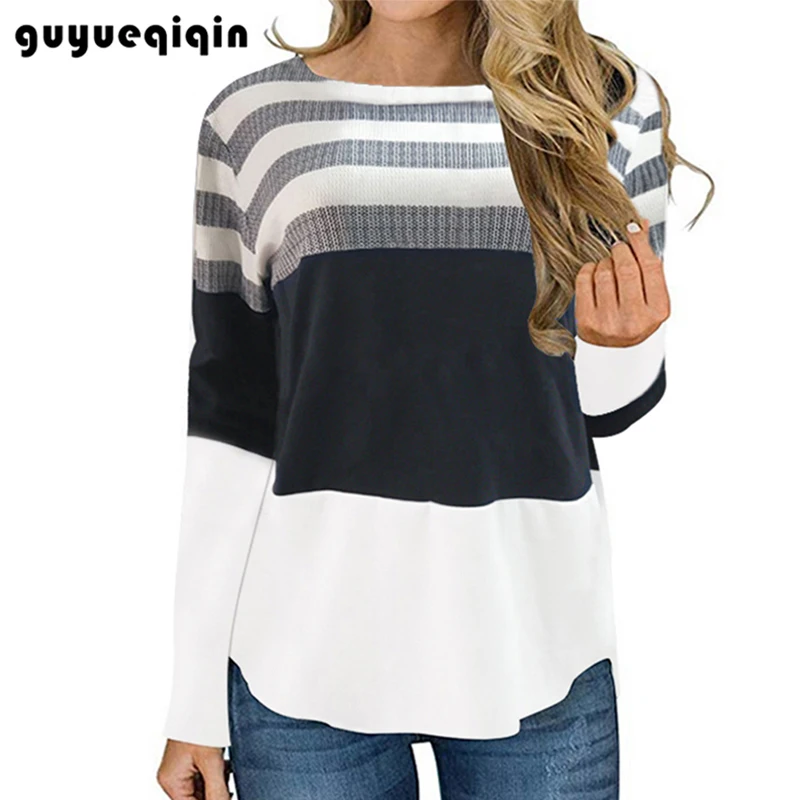 Женская модная полосатая рубашка с длинным рукавом цветная футболка осенняя