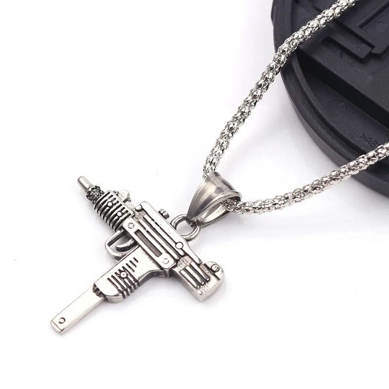 Personality Uzi Gun Shaped Pendant Necklace For Women Men Night Club Bar Party Accessory Gothic Male Punk Hip hop Chain Jewelry | Украшения