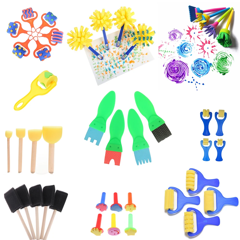

1Set Sponge Paint Brush Toys Wooden Handle Seal Sponge Brushes Kids Children Drawing Painting Graffiti Tools DIY toys