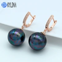 kylina 2020 new fashion colorful big round imitation pearl drop earrings 585 rose gold for women girl wedding party gift jewelry