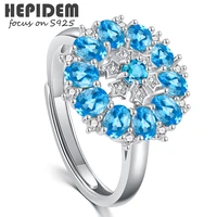 hepidem 100 topaz 925 sterling silver rings new women natural blue stone gemstones wedding gift s925 fine jewelry 3146