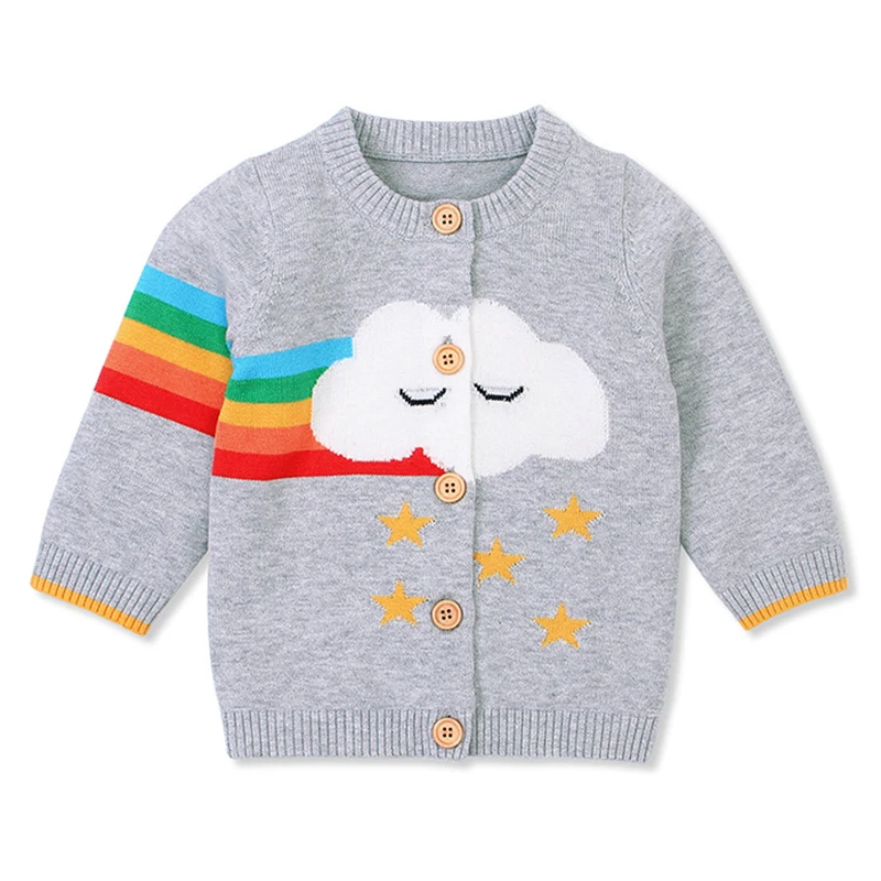 

0-3Yrs Spring Baby Girls Knitted Clothes Coat Autumn Boys Girls Cartoon Rainbow Clouds Cardigan Jacket Sweater Baby Clothes