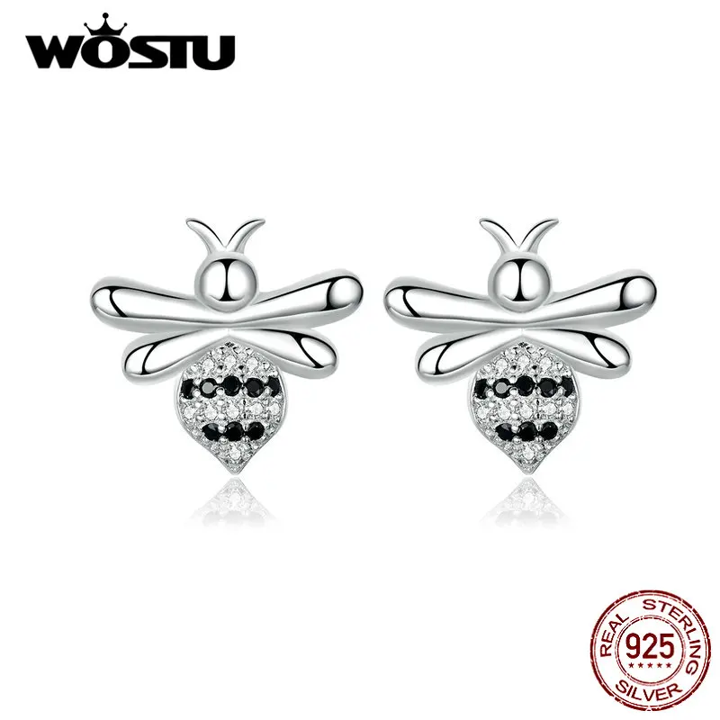 WOSTU Little Bee Stud Earrings 100% 925 Sterling Silver For Women Wedding Animal Small Fashion Party Jewelry FIE749 | Украшения и