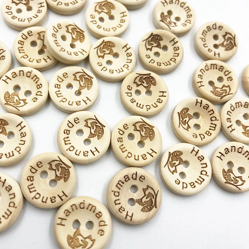 

50 шт., деревянные пуговицы для одежды, 15-25 мм