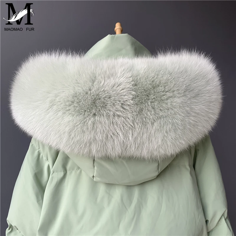 MAOMAOFUR женский пуховик на утином пуху, зима, Модная стильная Толстая парка с воротником из натурального меха, теплая верхняя одежда на белом утином пуху
