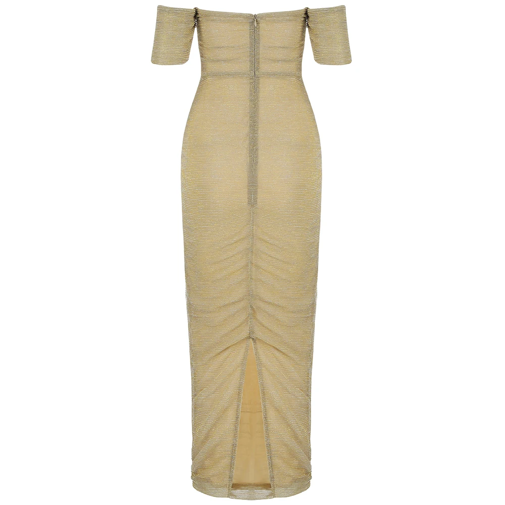 

Sexy Off Shoulder Strapless Women Mesh Maxi Evening Party Dress Summer 2021 Casual Bodycon Pleated Split Club Vestidos BH7167