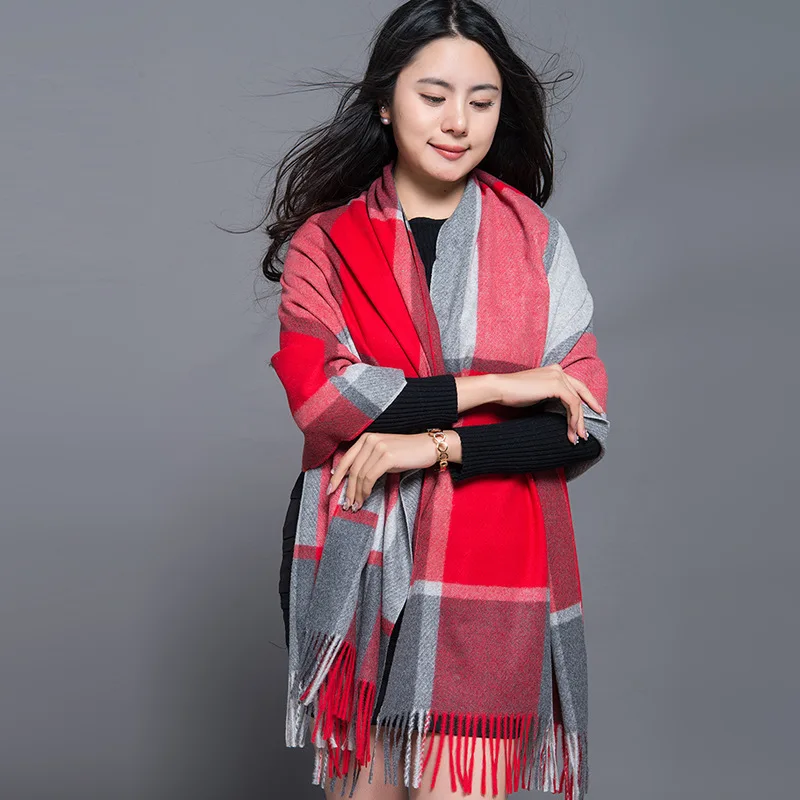 

Wool Scarf Women Winter Thickening And Warmth Korean Version All-Match Autumn Winter Pink Plaid Cute Girl Cashmere Shawl Bufanda