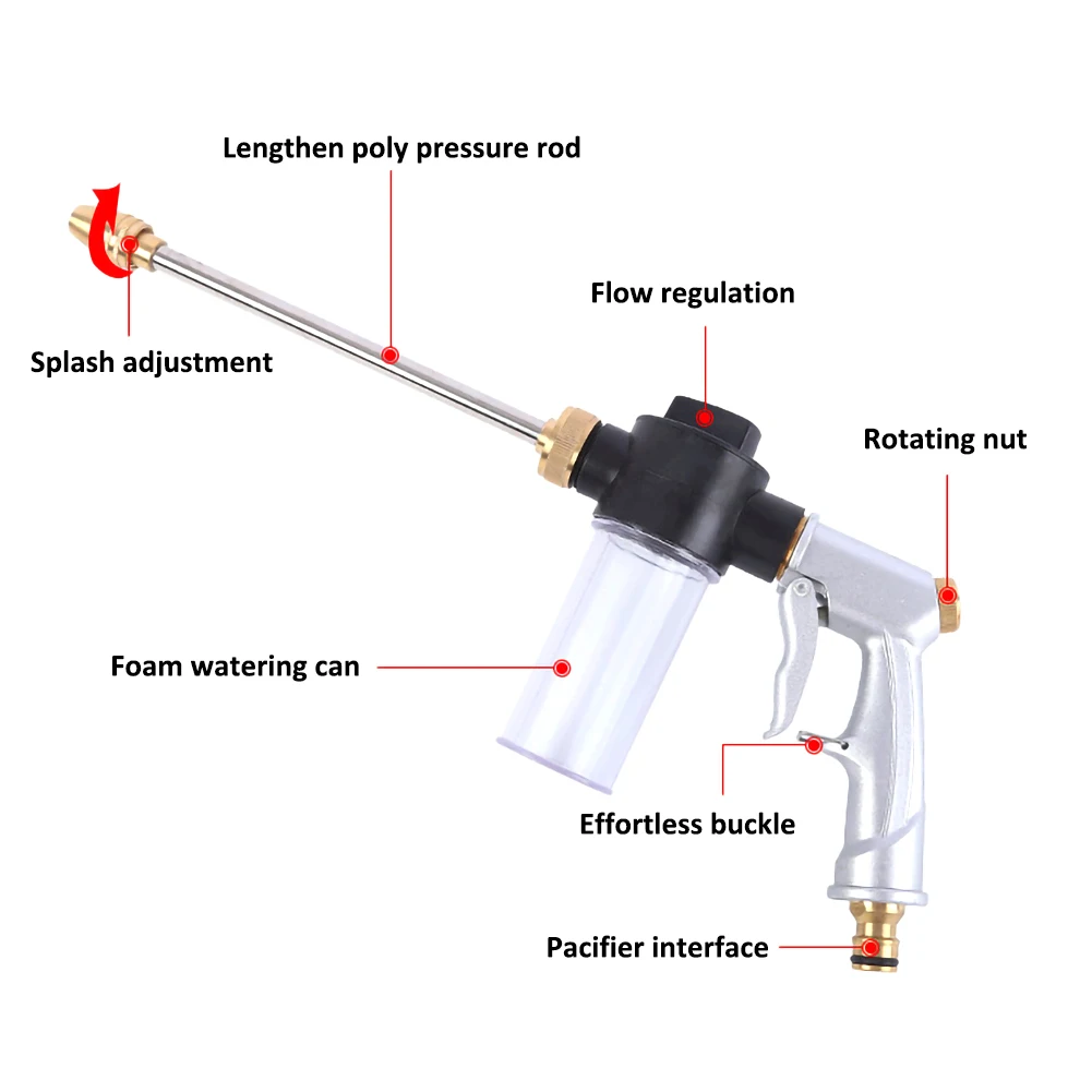 

High Pressure Water Spray Gun Washing Machine Car Washing Machine Garden Watering Hose Nozzle Sprinkler Foam Cleaning Water Gun