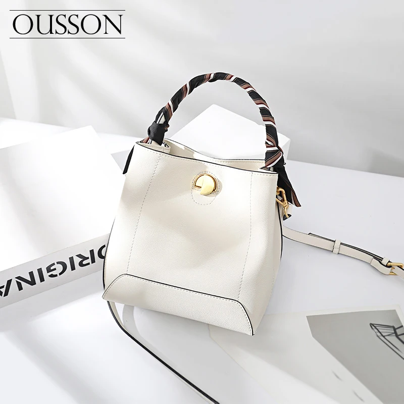 

OUSSON 2021 Soft Leather Large Capacity One-Shoulder Messenger Bag Fashion Crossbody Bags Multifunctional Bucket Bag For Women