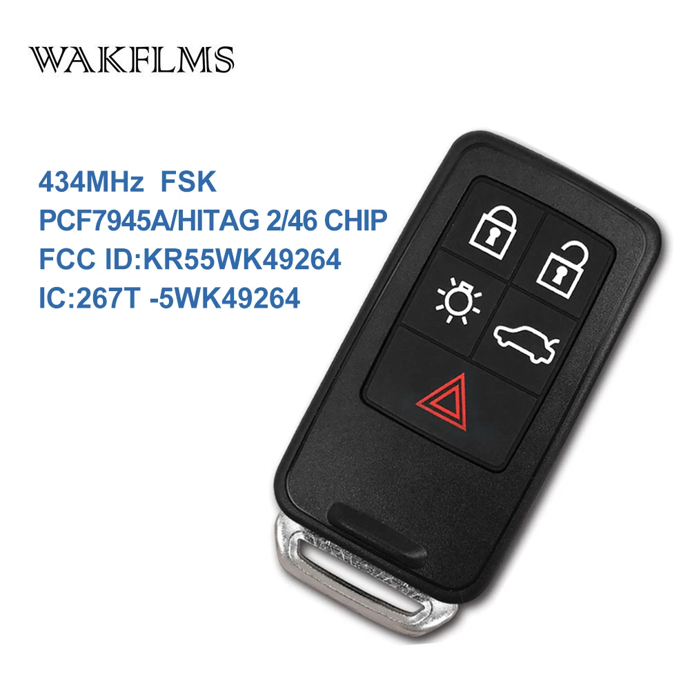 5 кнопок Умный полный дистанционный ключ для Volvo XC60 S60 S60L V40 V60 434mhz ID46 чип со