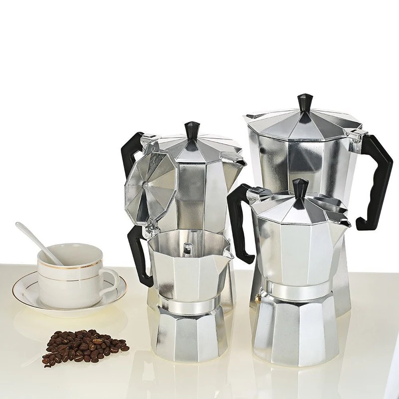 Практичный Moka Кофе горшок Алюминий Кофе производитель прочный Moka Cafeteira Кофеварка горшок 50/100/150/300/450/600 мл