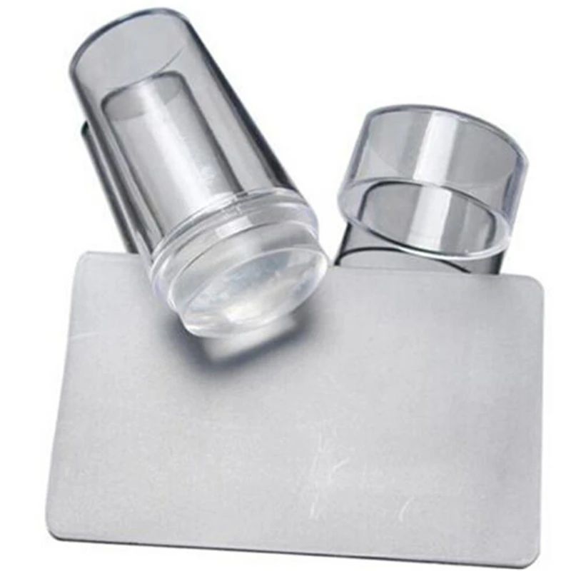 

2PCS/Set Nail Art Templates Pure Clear Jelly Silicone Nail Stamping Plate Scraper With Cap Transparent 6*2.8cm Nail Stamp