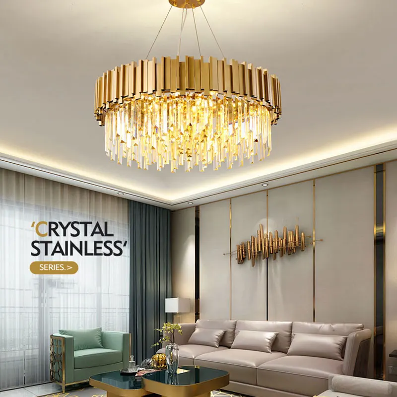 Светодиодная постмодернизированная круглая хрустальная люстра из нержавеющей