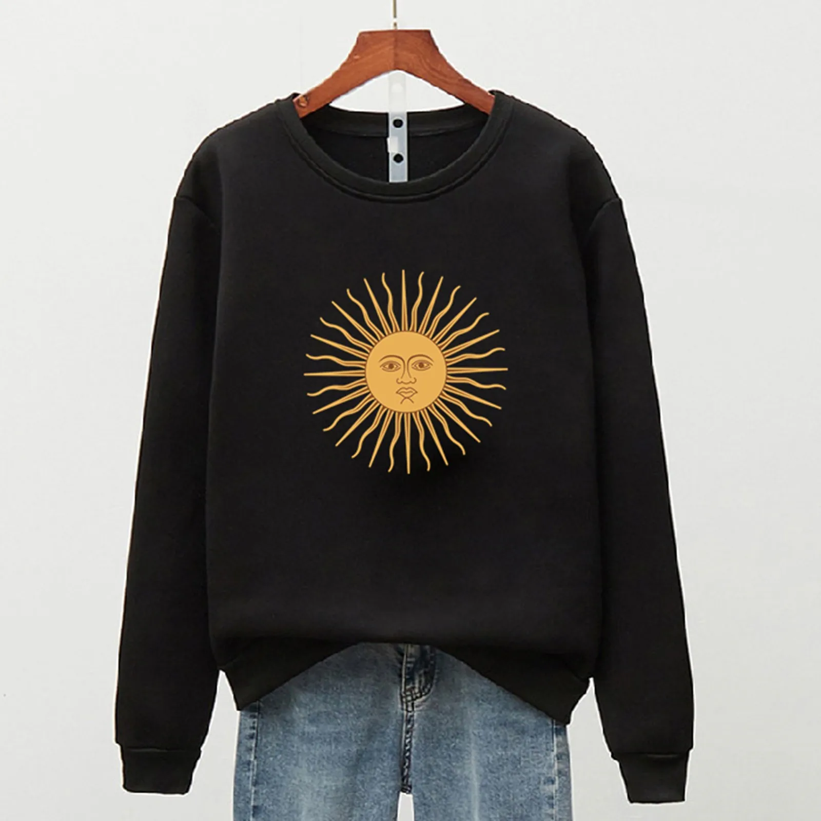 Chic Oversized Korean Winter Autumn Women's Casual Long Sleeve Sun Print Pullover Sweatshirt young student Tops ropa mujer