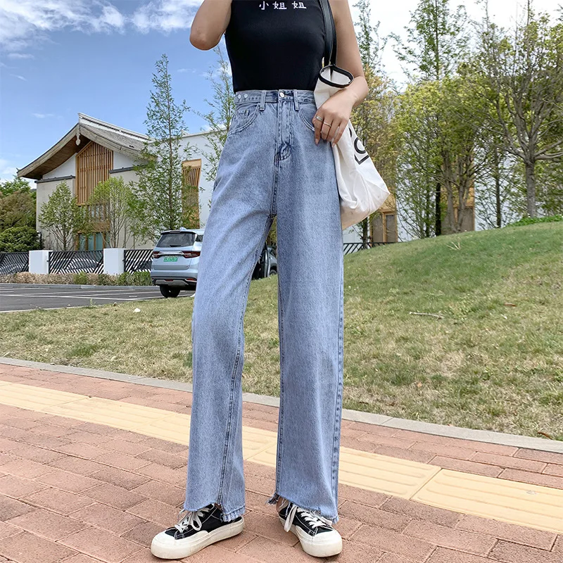 Женские джинсовые брюки FNOCE модные повседневные однотонные свободные прямые с