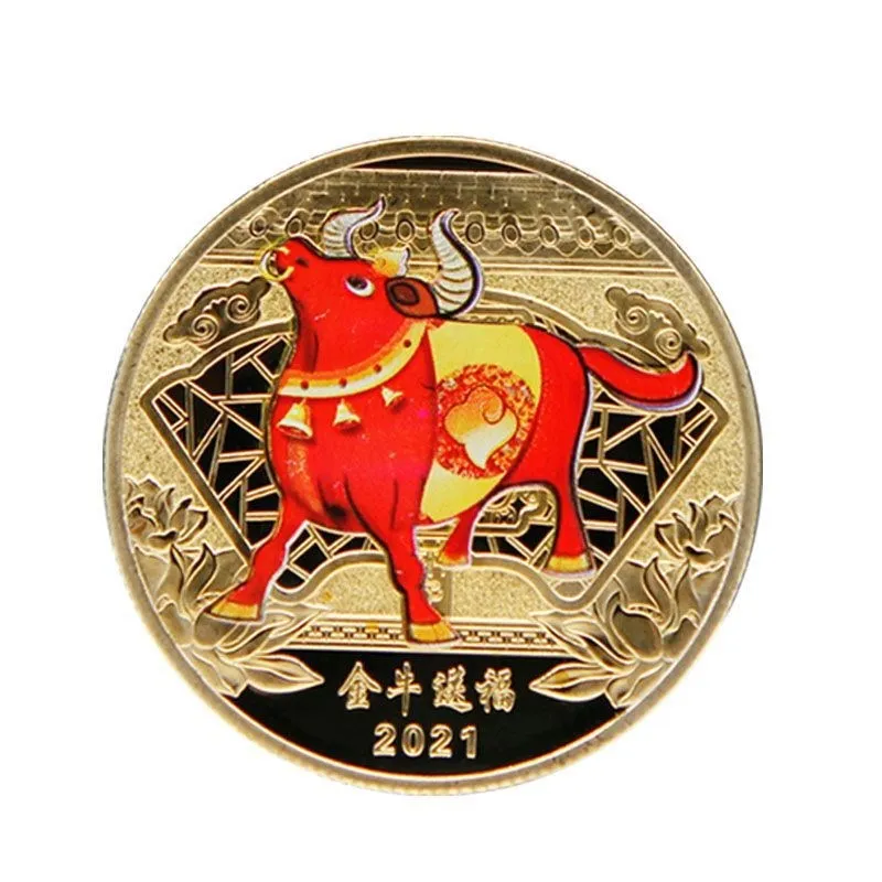 

2021 Year of The Ox Commemorative Coin Lucky China Souvenir Collectible Coin Twelve Zodiac Ox Non-currency Coins