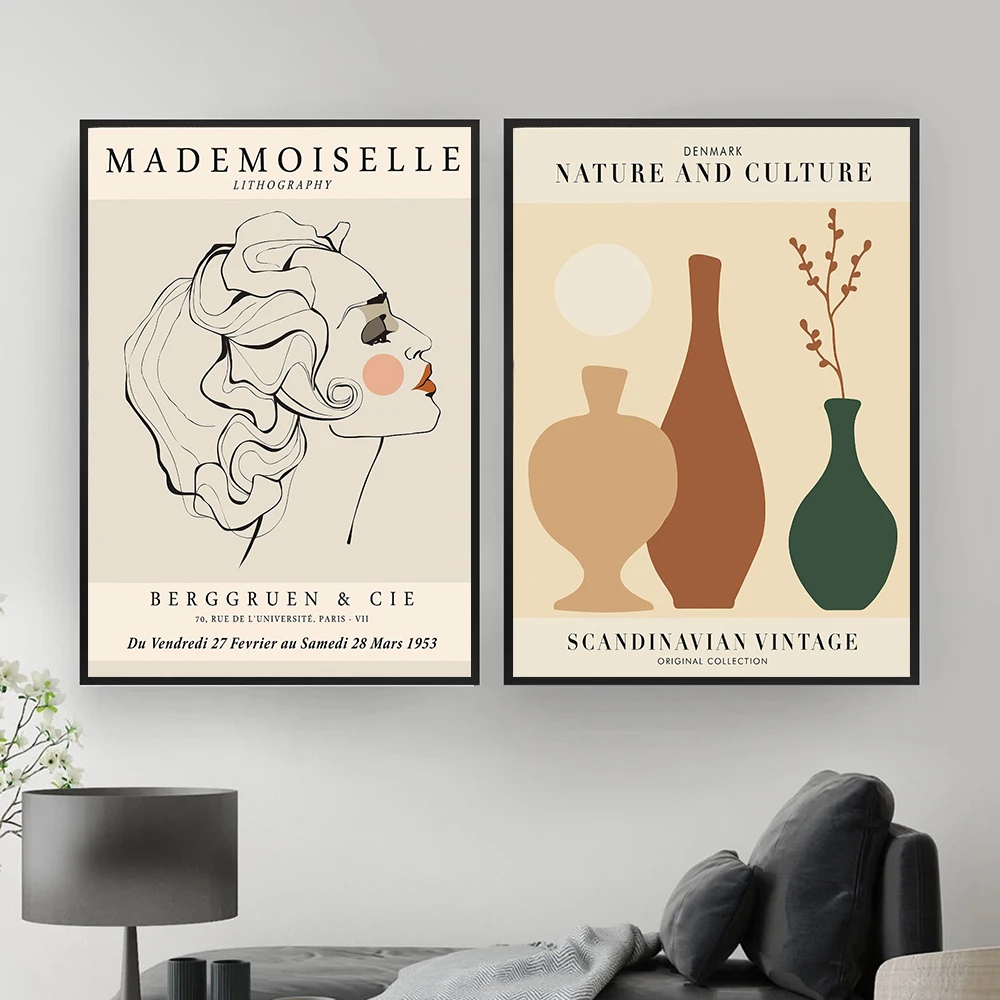 

Modern Fashion Mademoiselle Girl Canvas Print Painting Vase Leaf Poster Art Wall Pictures for Living Room Home Decor No Frame
